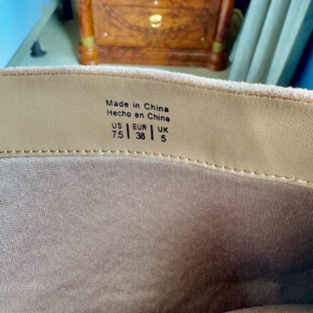 Tan Vegan Suede Over The Knee Stacked Wooden Heel Boots - Picture 7 of 8